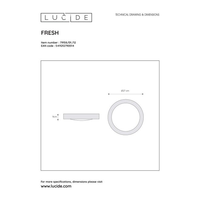 Lucide Fresh - Plafonnière Badkamer Ø 27 cm 1xE27 IP44 Mat chroom