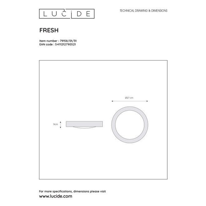 Lucide Fresh - Plafonnière Badkamer Ø 27 cm 1xE27 IP44 Wit