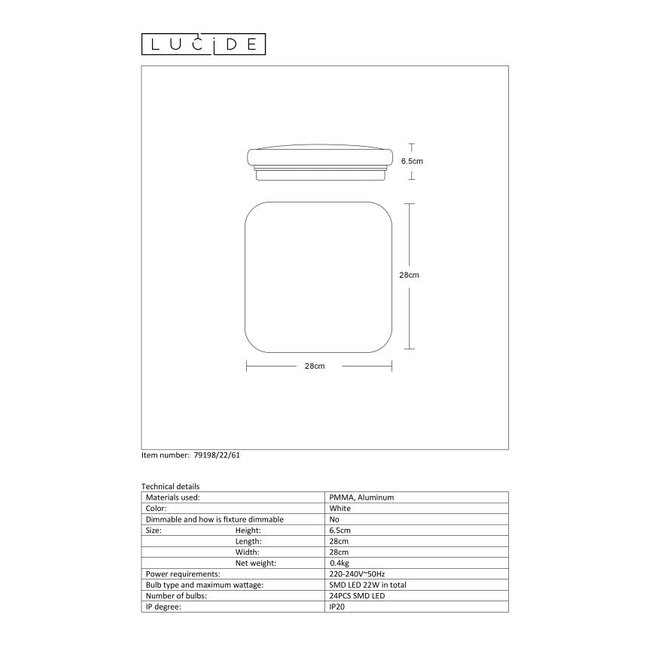 Lucide Otis Led - Plafonnière Ø 28 cm LED 1x22W 3000K Opaal