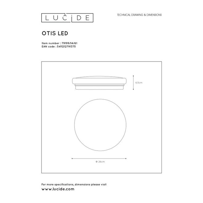 Lucide Otis - Plafonnière Ø 26 cm LED 1x14W 3000K Opaal