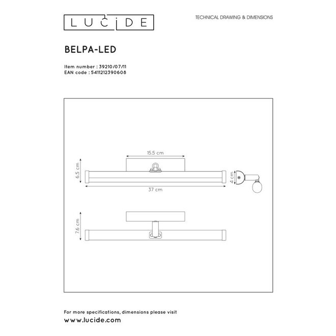 Lucide Belpa-led - Spiegellamp Badkamer LED 1x7W 4000K IP44 Chroom