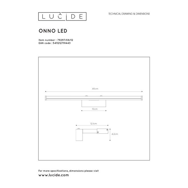 Lucide Onno - Spiegellamp Badkamer LED 1x8W 3000K IP44 Mat chroom