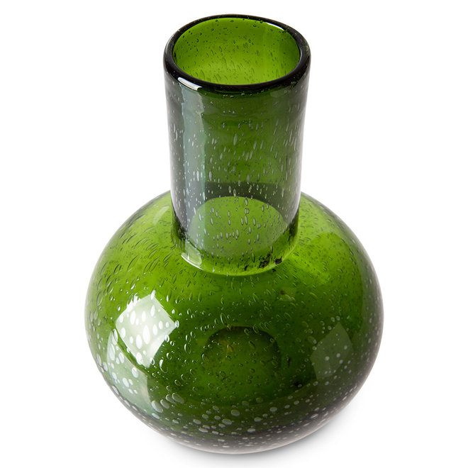 Groen glas geblazen vaas m