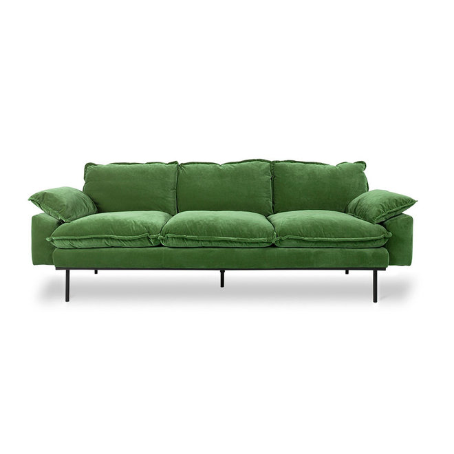 Retro sofa: 3-stoelen, koninklijk fluweel, groen