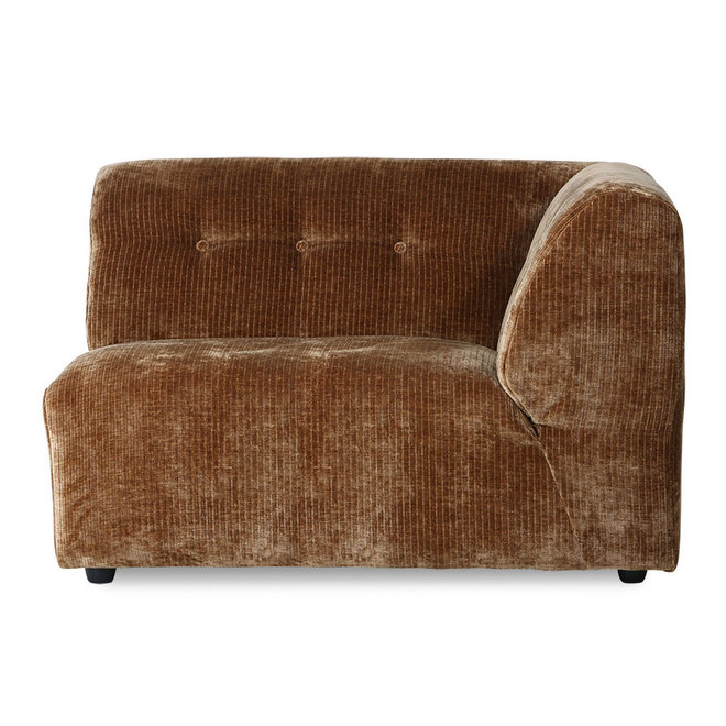 Vint Couch: Elem. Rechts 1,5-Seat, Corduroy Fluwelen, oud goud