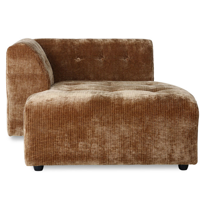 Vint Couch: Element Left Divan, Corduroy fluweel, oud goud