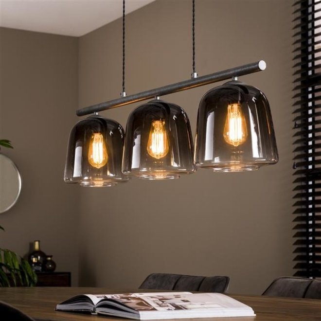 Hanglamp 3L grey shaded / Oud zilver