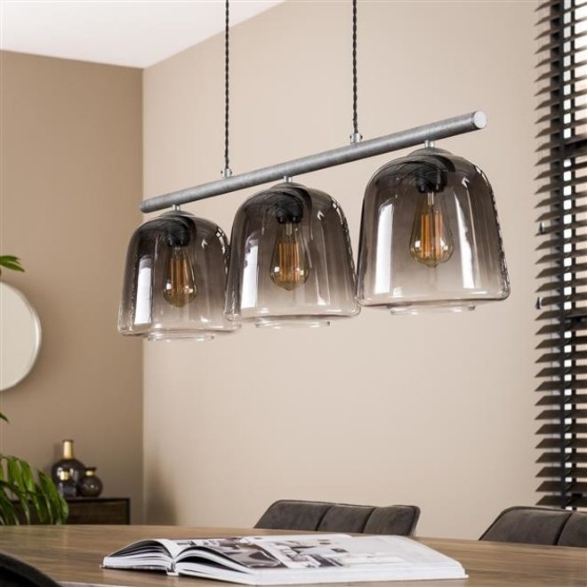 Hanglamp 3L grey shaded / Oud zilver