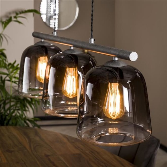 Hanglamp 3L grey shaded / Oud zilver