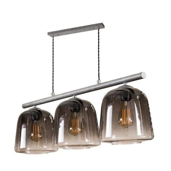 Hanglamp 3L grey shaded / Oud zilver