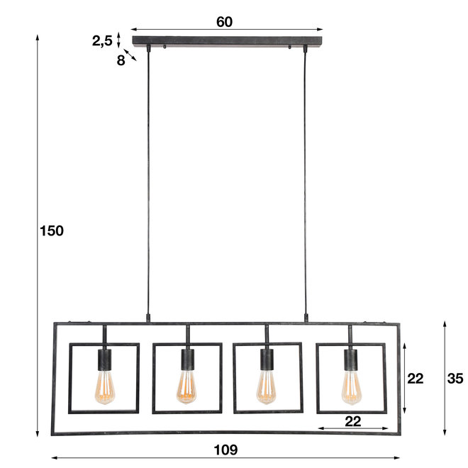 Hanglamp 4L Turn square / Charcoal