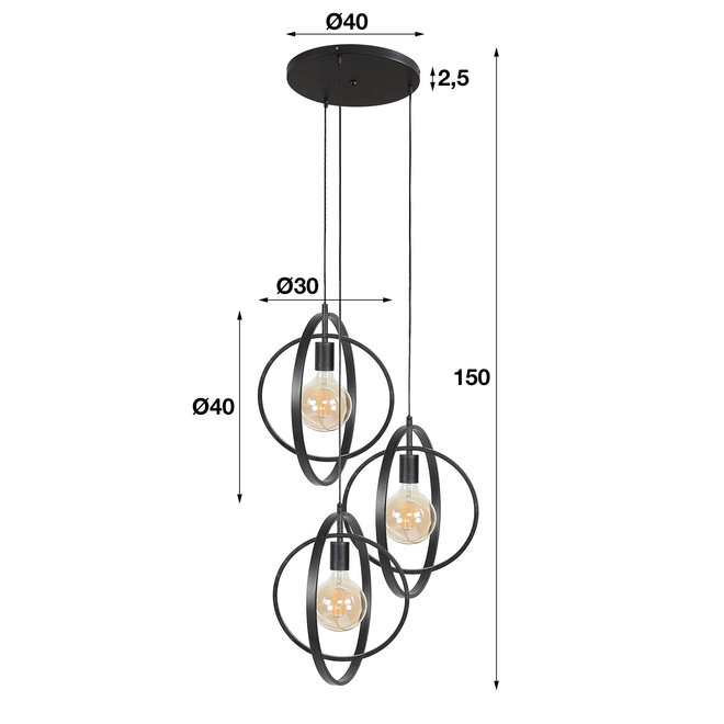 Hanglamp 3L Turn around getrapt / Charcoal