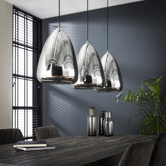 Hanglamp 3L silver pearl glass / Chromed glas