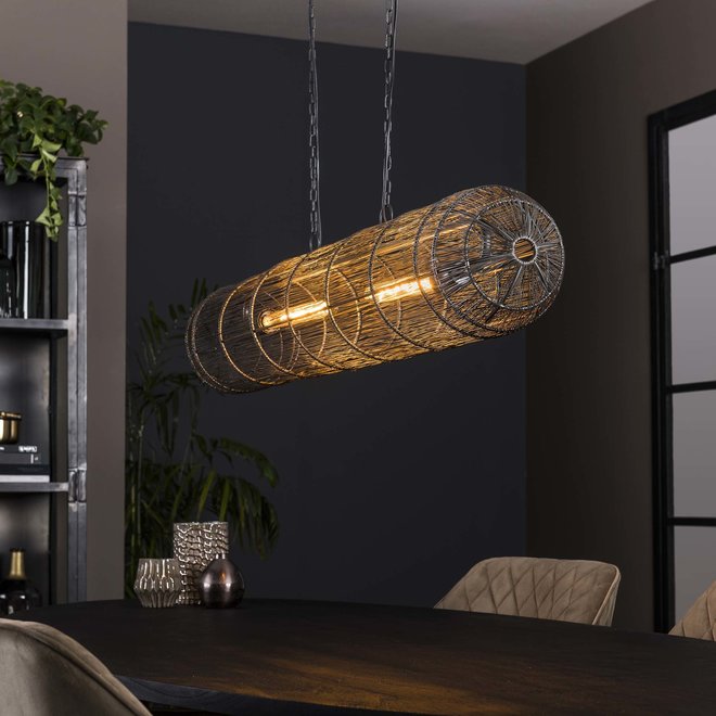 Hanglamp 2L cilinder metaal / Zwart nikkel