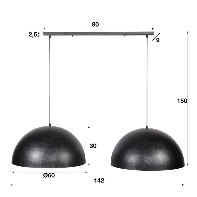 Hanglamp 2x Ø60 Dome / Charcoal