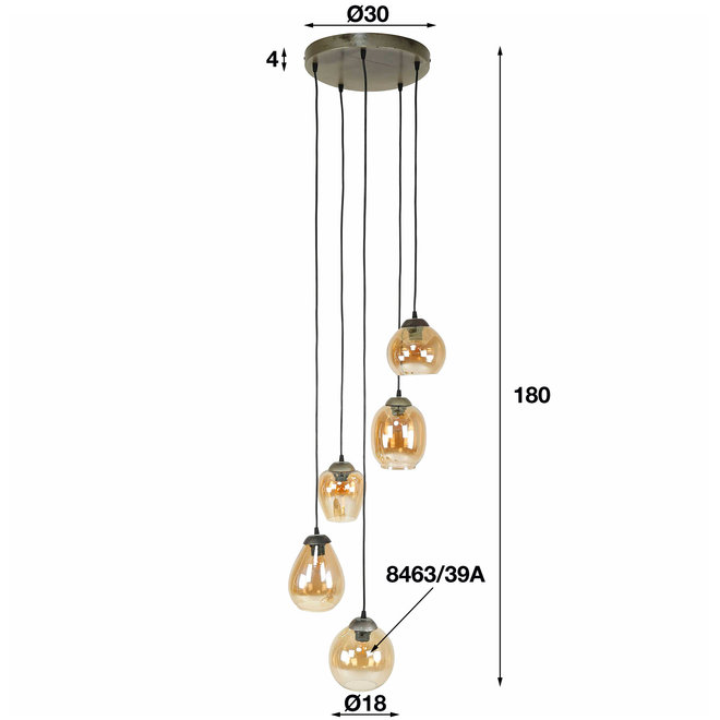 Hanglamp 5L getrapt mix gold / Oud zilver