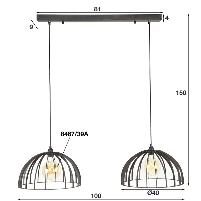 Hanglamp 2L capitol / Zwart bruin