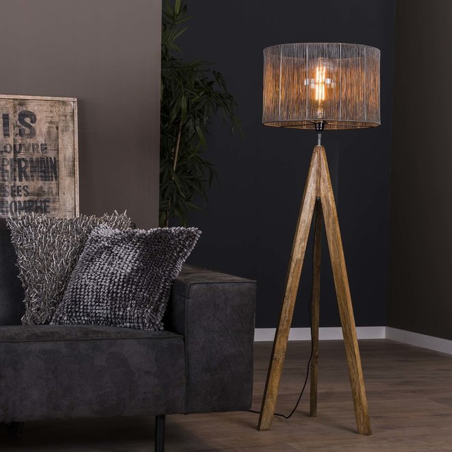 Vloerlamp tripod wood / Zwart nikkel