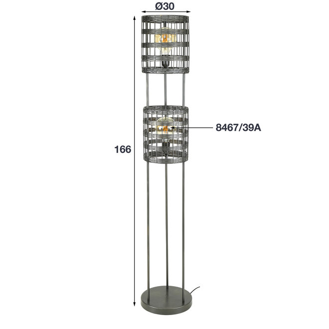 Vloerlamp 2L metal blinds / Zwart nikkel