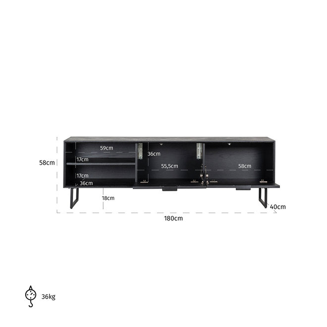 TV-dressoir Blax 2-kleppen 1-plank (Black)