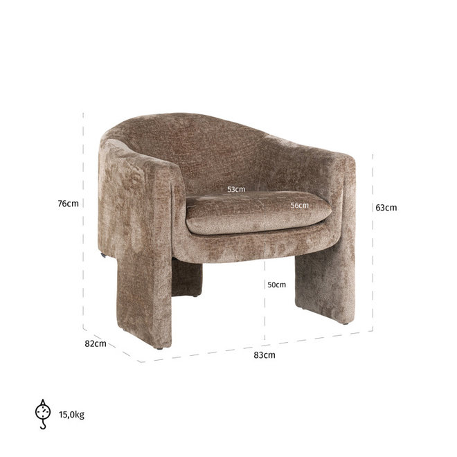 Fauteuil Charmaine taupe chenille (Bergen 104 taupe chenille)