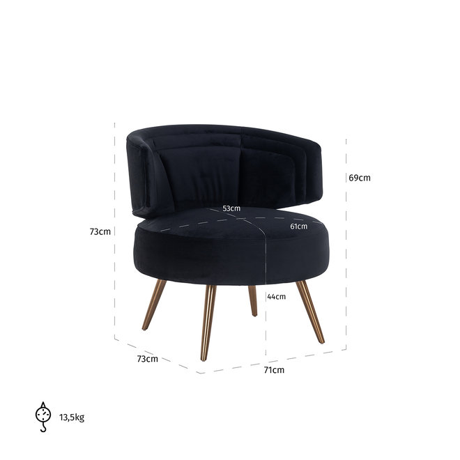 Fauteuil Hazel black velvet fire retardant (FR-Quartz 800 Black)