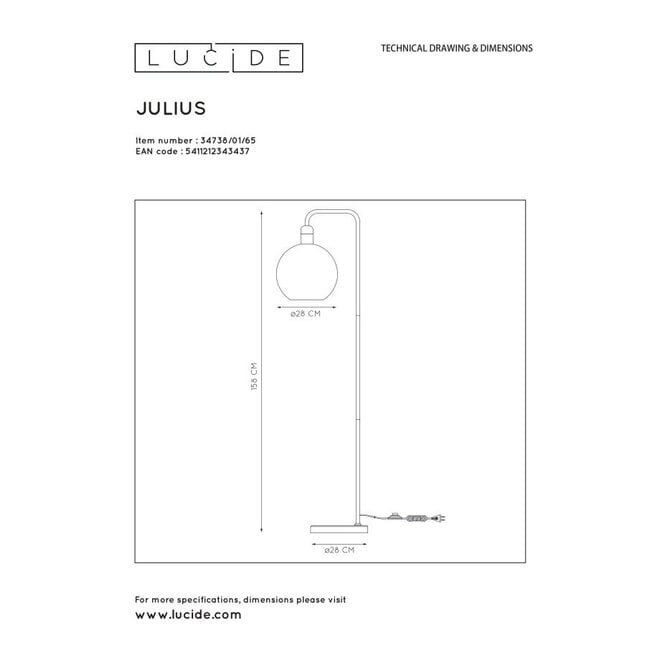 Lucide JULIUS - vloerlamp - ø28 cm - 1xE27 - Fumé - 2e kansje