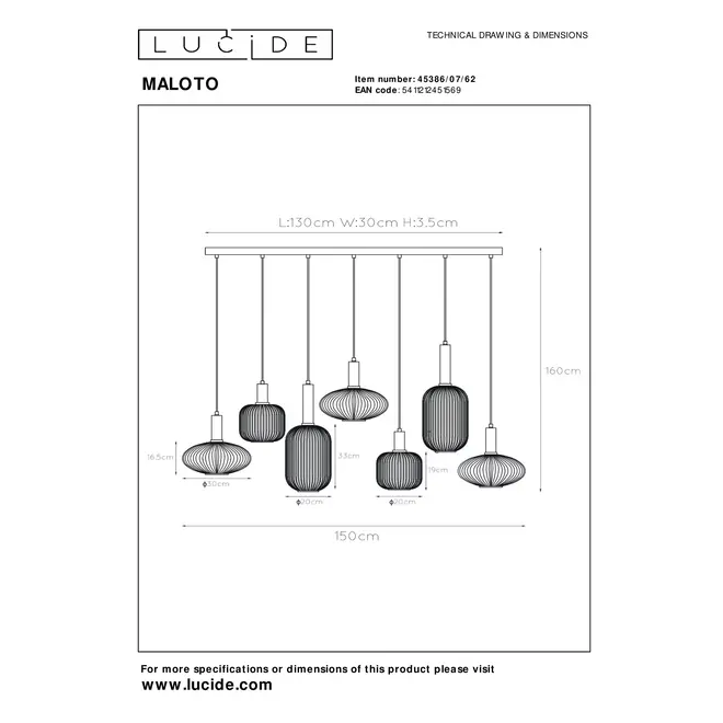 MALOTO - hanglamp 7xE27 - amber