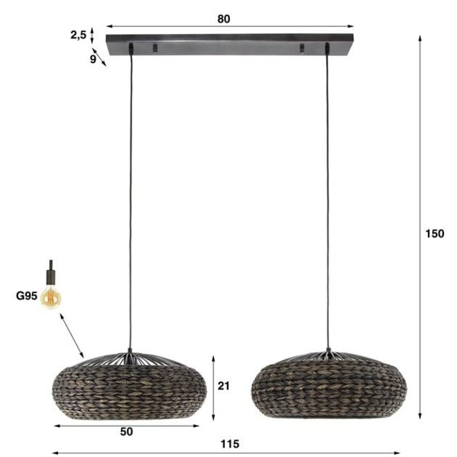 Hanglamp 2x disk waterhyacint / Zwart nikkel