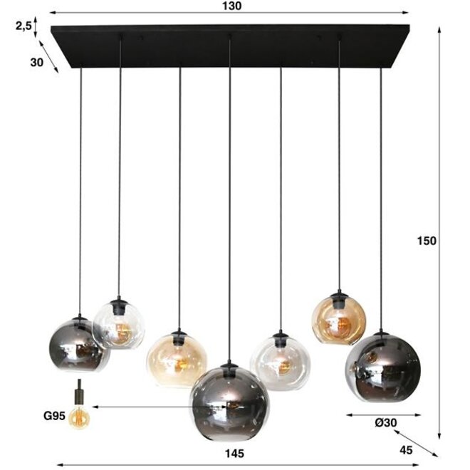 Hanglamp 4+3 multi globe XL / Artic zwart