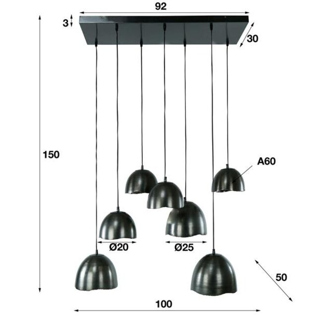 Hanglamp 4+3L mirror / Zwart nikkel