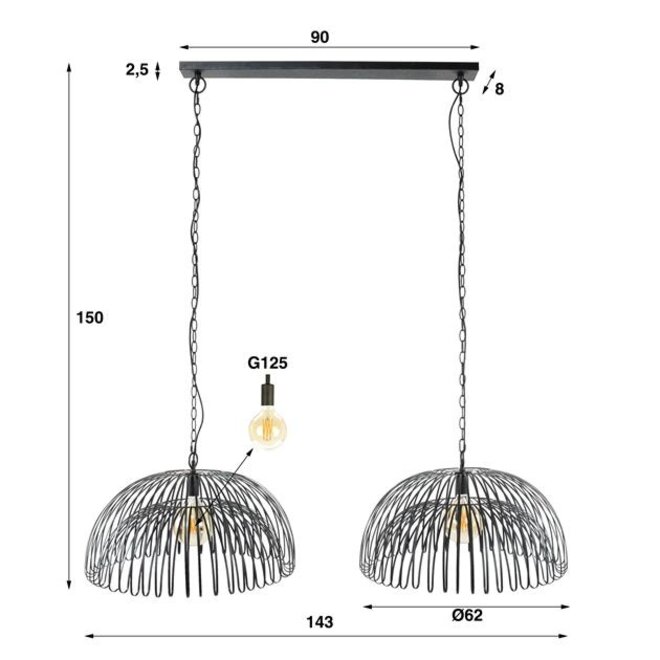 Hanglamp 2L Bend / Charcoal