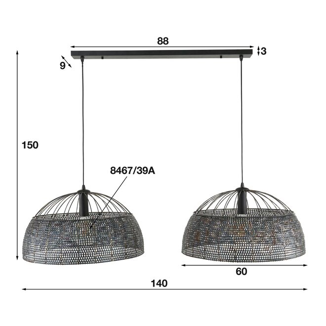 Hanglamp 2L armor Ø60 / Zwart bruin - 2e kansje