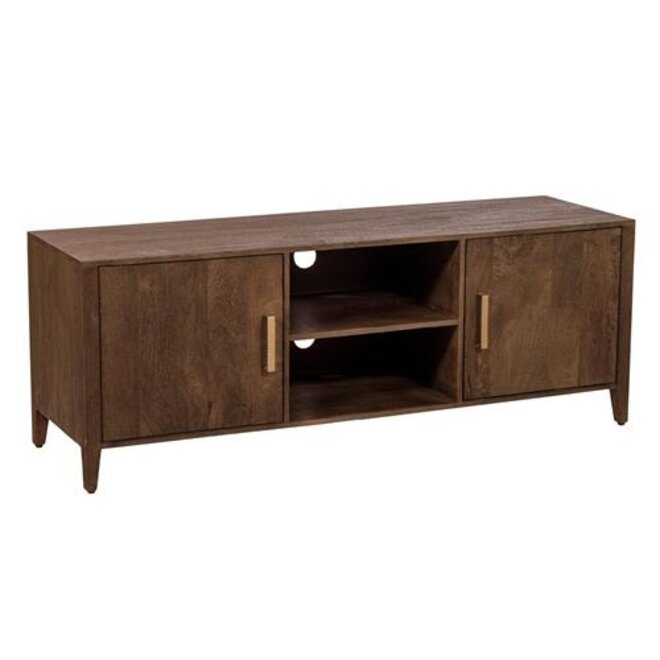 Belvedere TV-Meubel 2 drs.  2 open niche - 150x45x55<br />
Mango dark brown - paint brass finish