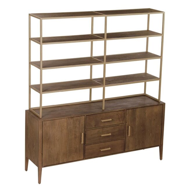 Belvedere Boekenkast 2 drs. 3 drws.  - 180x45x200<br />
Mango dark brown - paint brass finish