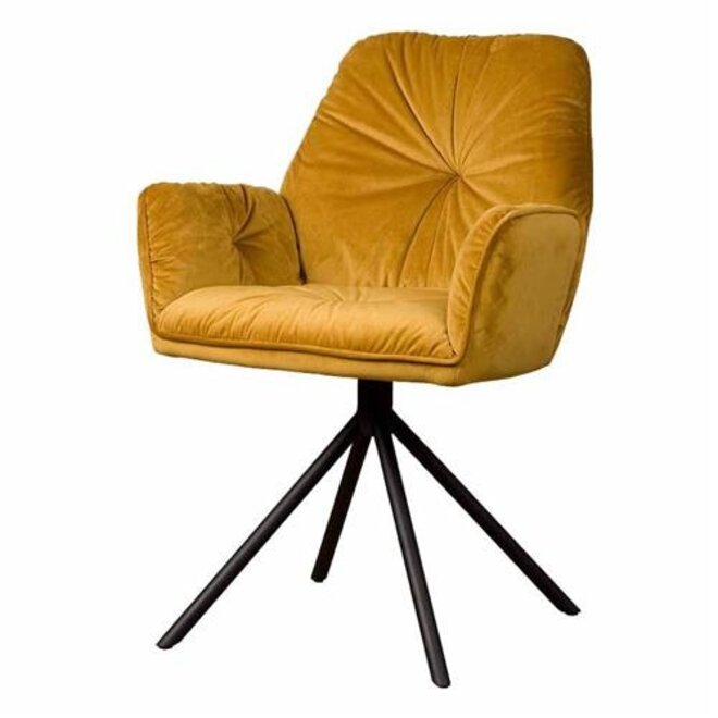 Palma eetkamerstoel met arm - stof: Bluvel 68 yellow<br />
Frame: black powder coating