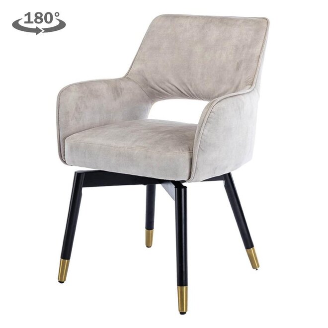 Lenno draaibare eetkamerstoel met arm - stof: Adore 11 Beige<br />
Frame: black painting with chromed golden end - 180 rotation - KD