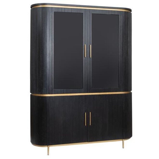 Rivello Buffetkast 2 wooden & glass drs. - 150x45x200<br />
Mango black olive & brass