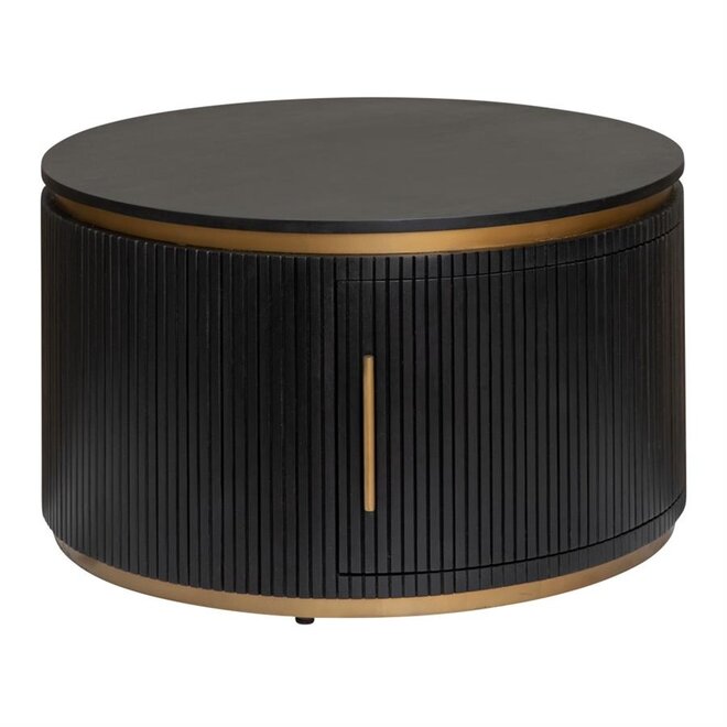 Rivello salontafel with storage 1 dr. - dia 80x45<br />
Mango black olive & brass