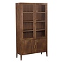 Belvedere Vitrinekast 2 wooden & 2  glass drs. - 120x45x220<br />
Mango dark brown - paint brass finish