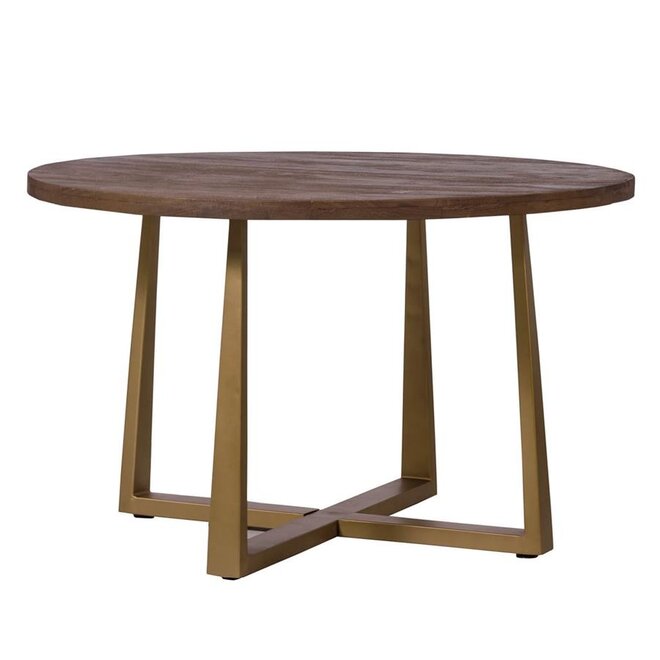 Belvedere Eetkamertafel round dia. 130x77<br />
Mango dark brown - paint brass finish