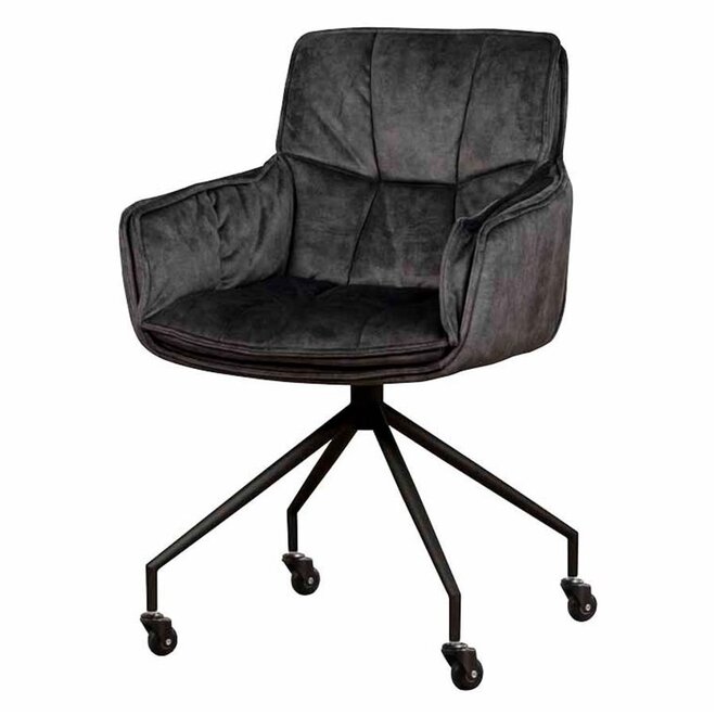 Saronno eetkamerstoel met arm - stof: Dark grey YC1939-15<br />
metaal Black - with wheel