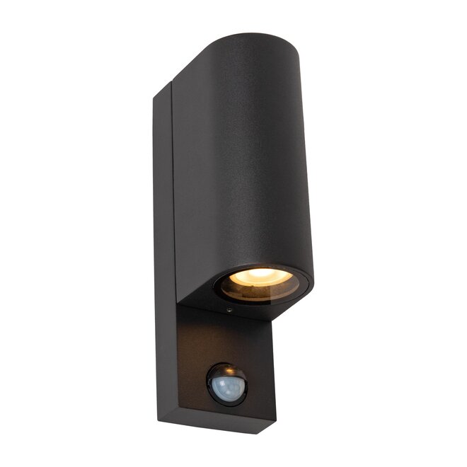 Lucide ZARO IR - Wandspot Buiten - 2xGU10 - IP65 - Bewegingssensor - Zwart