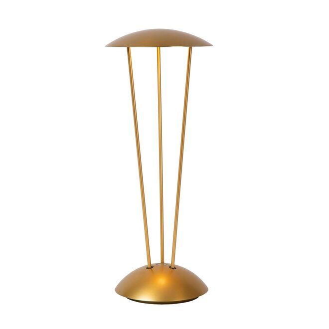 Lucide RENEE - Oplaadbare Tafellamp Buiten - Accu/Batterij - Ø 12,3 cm - LED Dimb. - 1x2,2W 2700K/3000K - IP54 - Met draadloos oplaadstation - Mat Goud / Messing