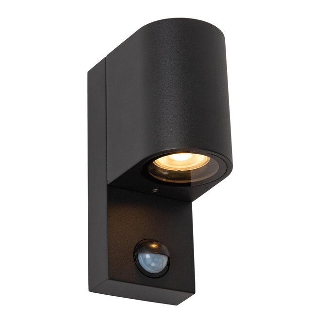 Lucide ZARO IR - Wandspot Buiten - 1xGU10 - IP65 - Bewegingssensor - Zwart