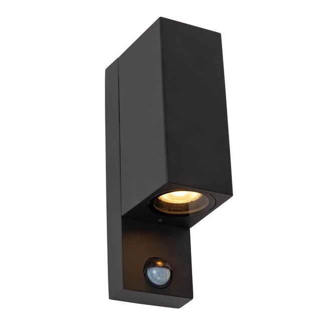 Lucide ZARO IR - Wandspot Buiten - 2xGU10 - IP65 - Bewegingssensor - Zwart