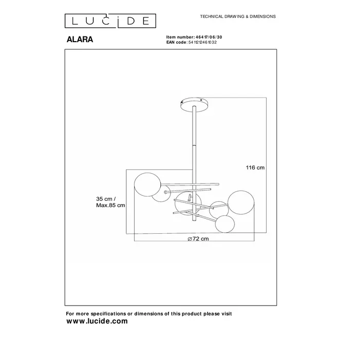 Lucide ALARA - Hanglamp - Ø 72 cm - LED - G4 - 6x1,5W 2700K - Zwart