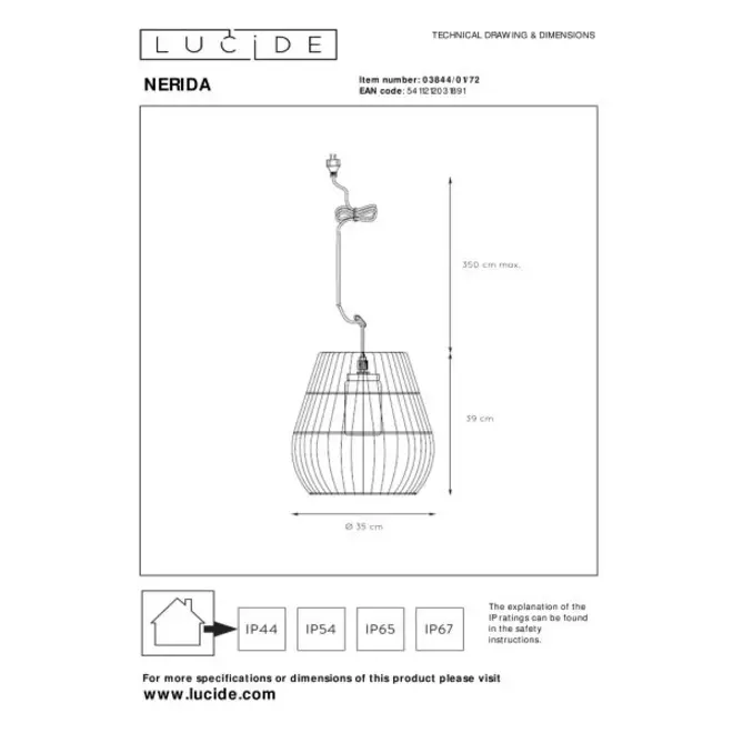 Lucide NERIDA - Hanglamp Buiten - Ø 35 cm - 1xE27 - IP44 - Naturel