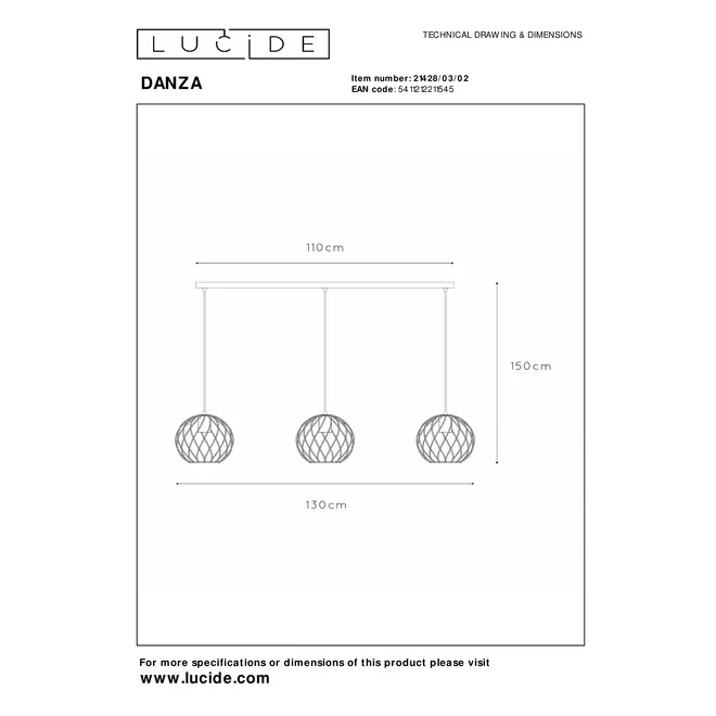 Lucide DANZA - Hanglamp - 3xE27 - Mat Goud / Messing