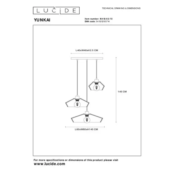 Lucide YUNKAI - Hanglamp - Ø 60 cm - 3xE27 - Naturel